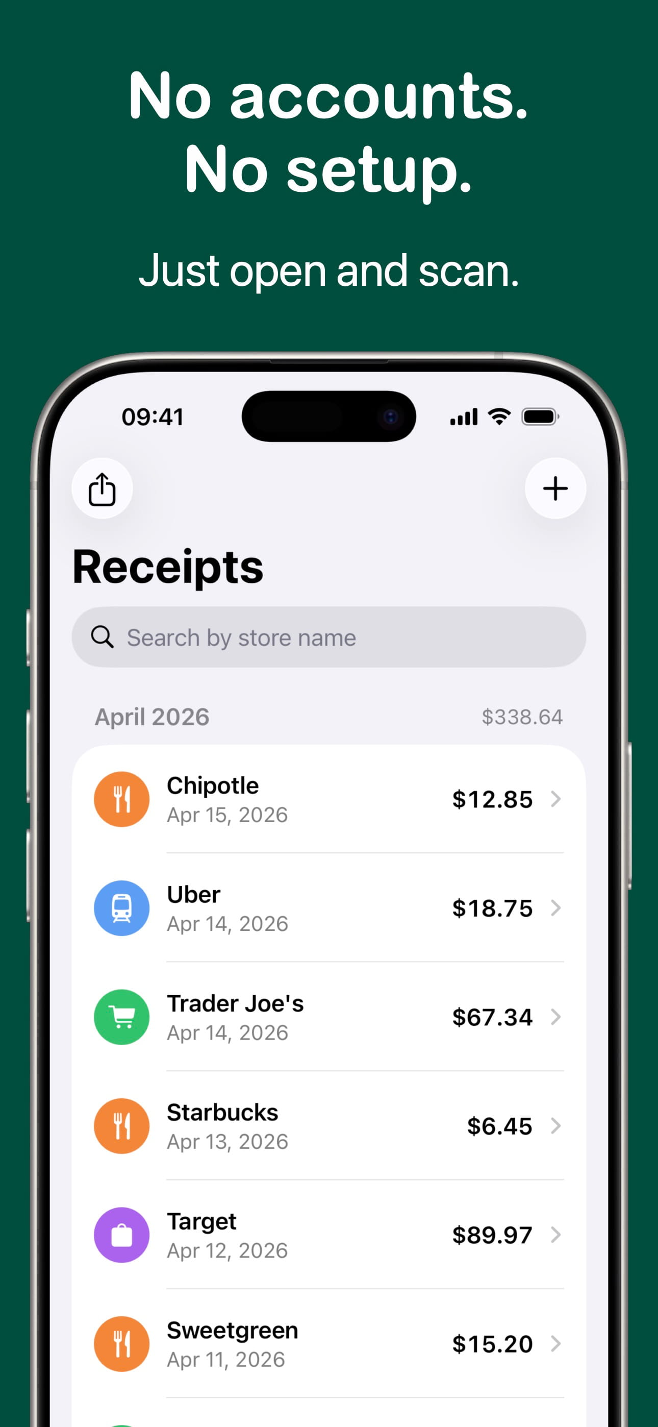 Export receipts to CSV or PDF